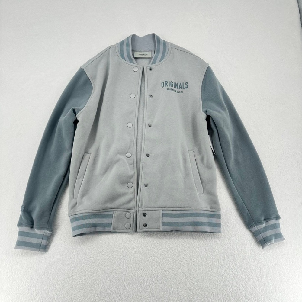 Originals Brooklyn Cloth Varsity Jacket Gray Blue Snap Front Small NWT - Picture 10 of 13